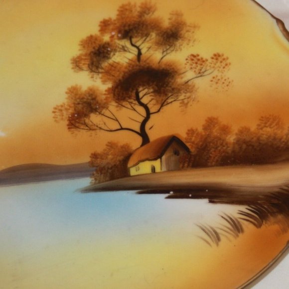 Noritake Vintage Scenic Cake Plate Dishes 7 piece Serving Hand Painted Set - Picture 5 of 5